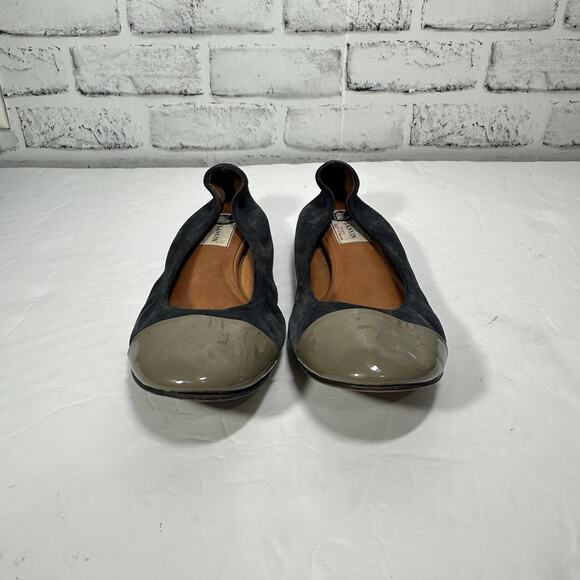 Lanvin Blue Suede And Gray Beige Cap Toe Ballerina Flats Womens Size 8.5 / 40.5 - Picture 3 of 9